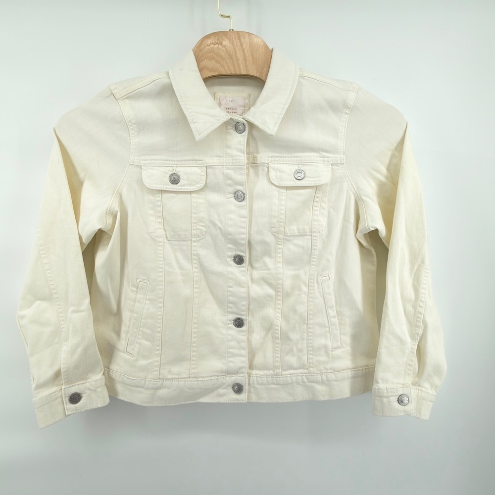 LC Lauren Conrad Denim Jacket Womens XL Cream Trucker Button Up Stretch Cotton